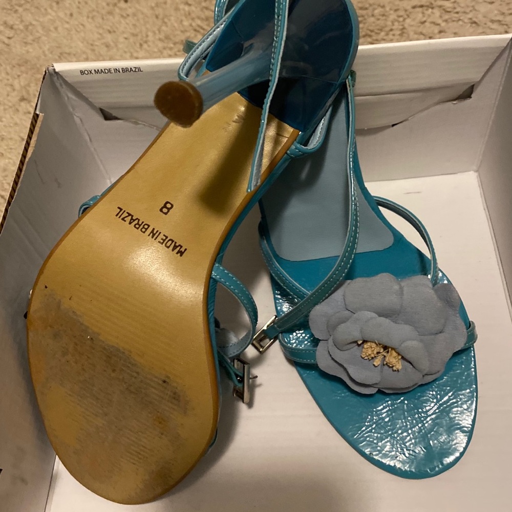 Teal high heels sandals